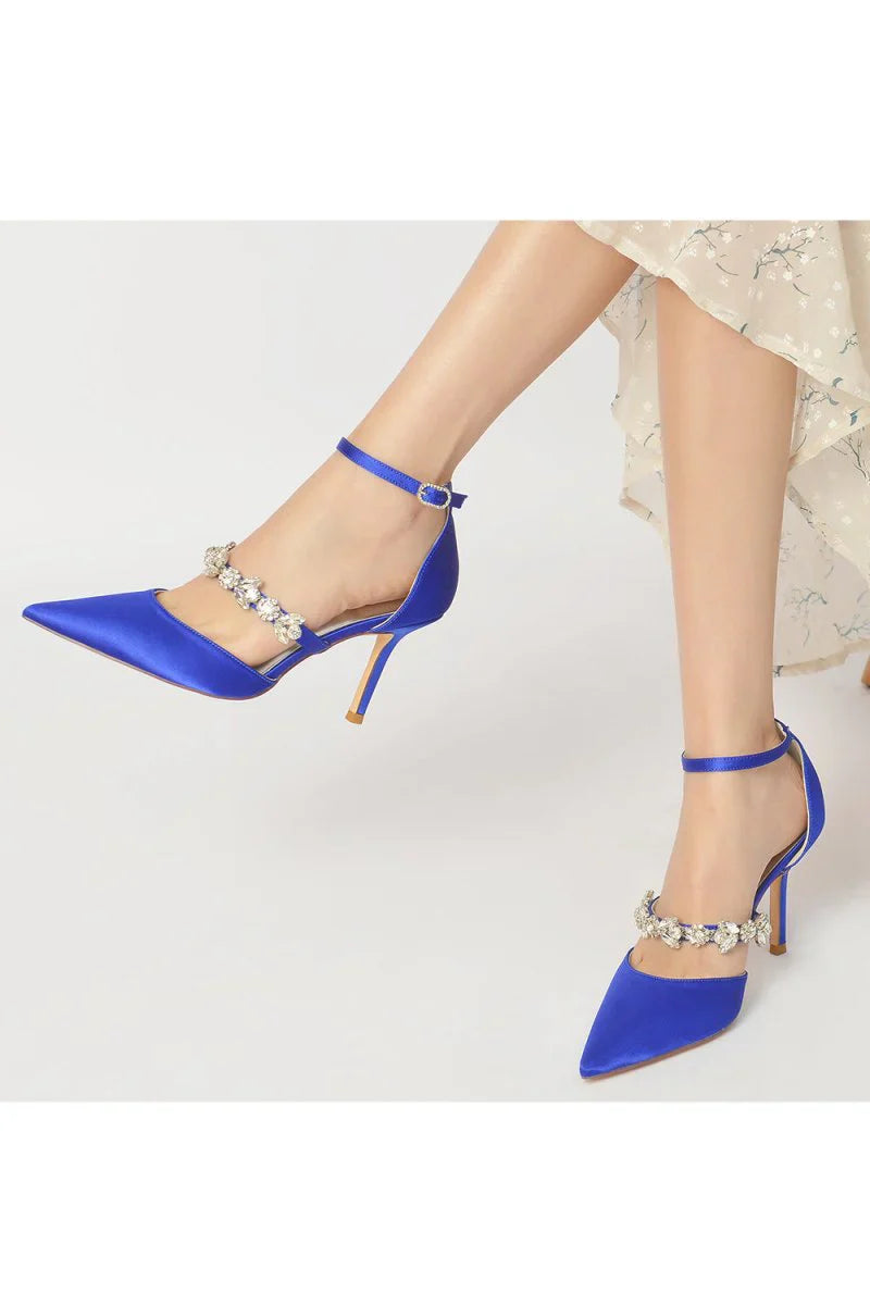 Satin High Heels with Rhinestone Strap
