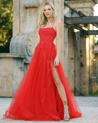 Alisha Gown Red Tulle A line Dress With Open Back