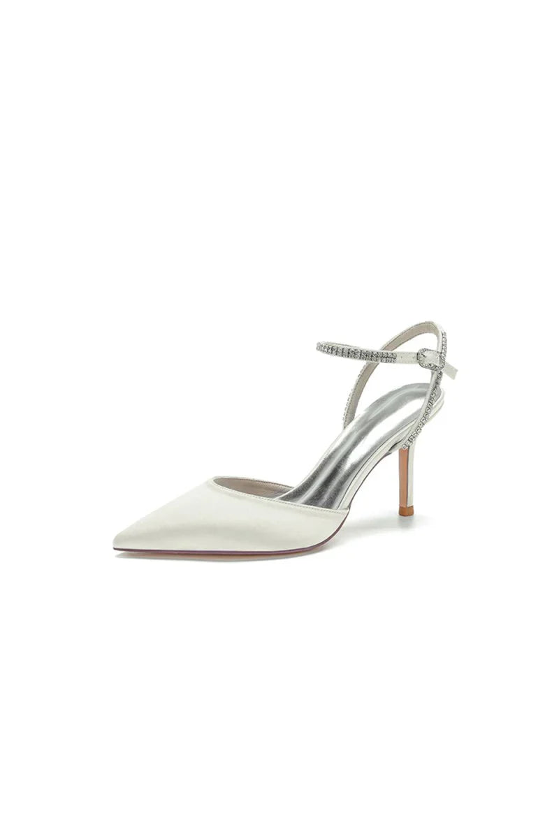 Party Crystal Strap Pointed Toe Satin Stiletto Heels