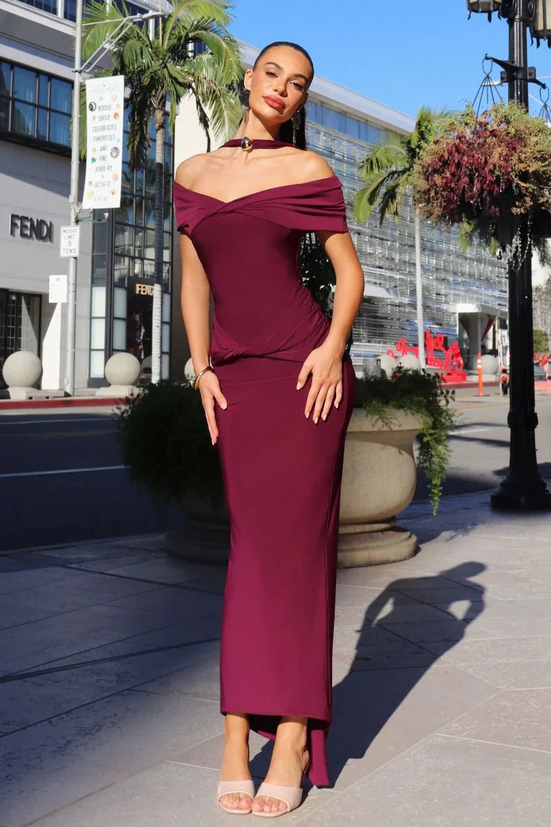 Afton Maxi Off The Shoulder With Halter Strap ITY Dress