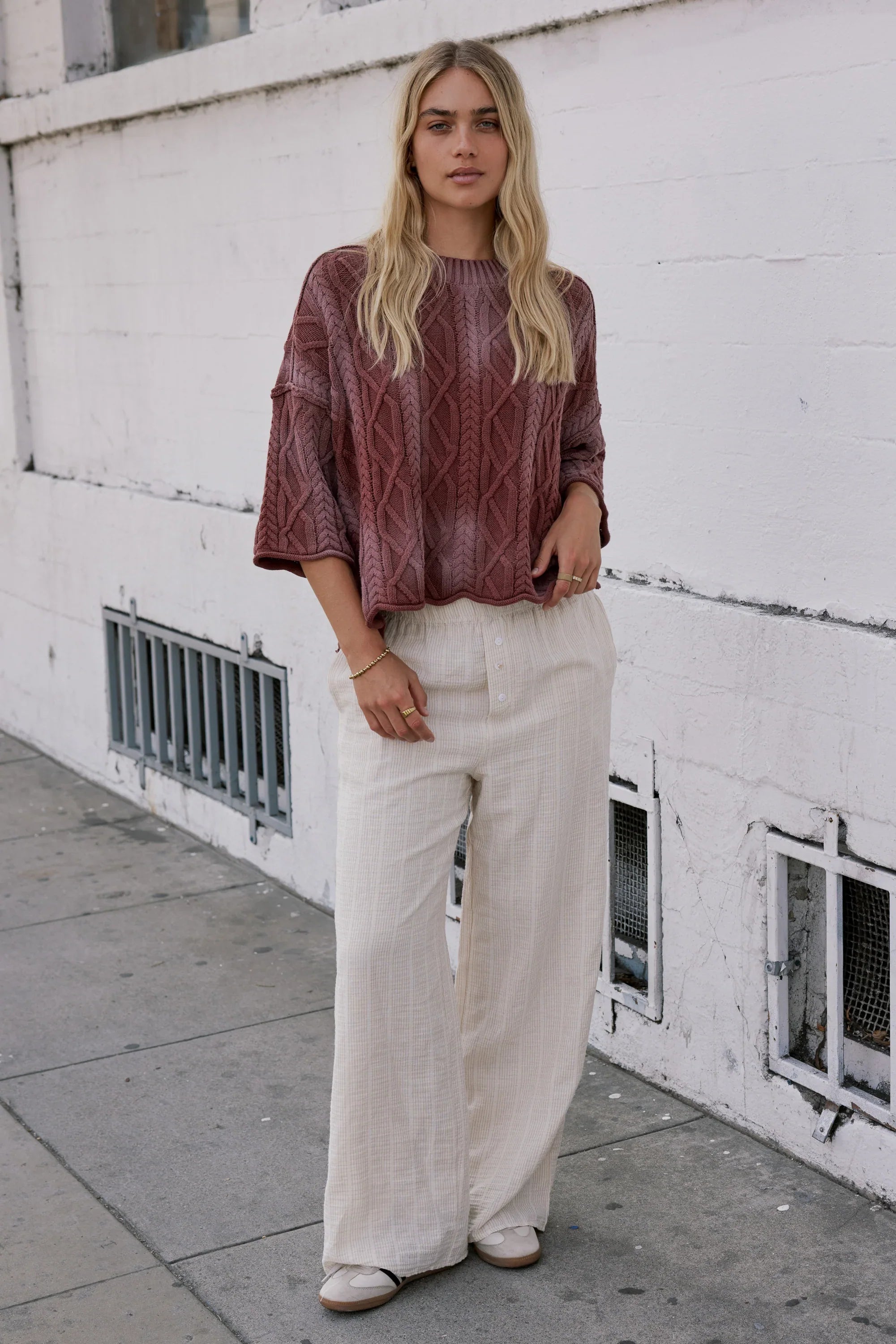 Raegan Cable Knit Sweater in Burgundy FINAL SALE