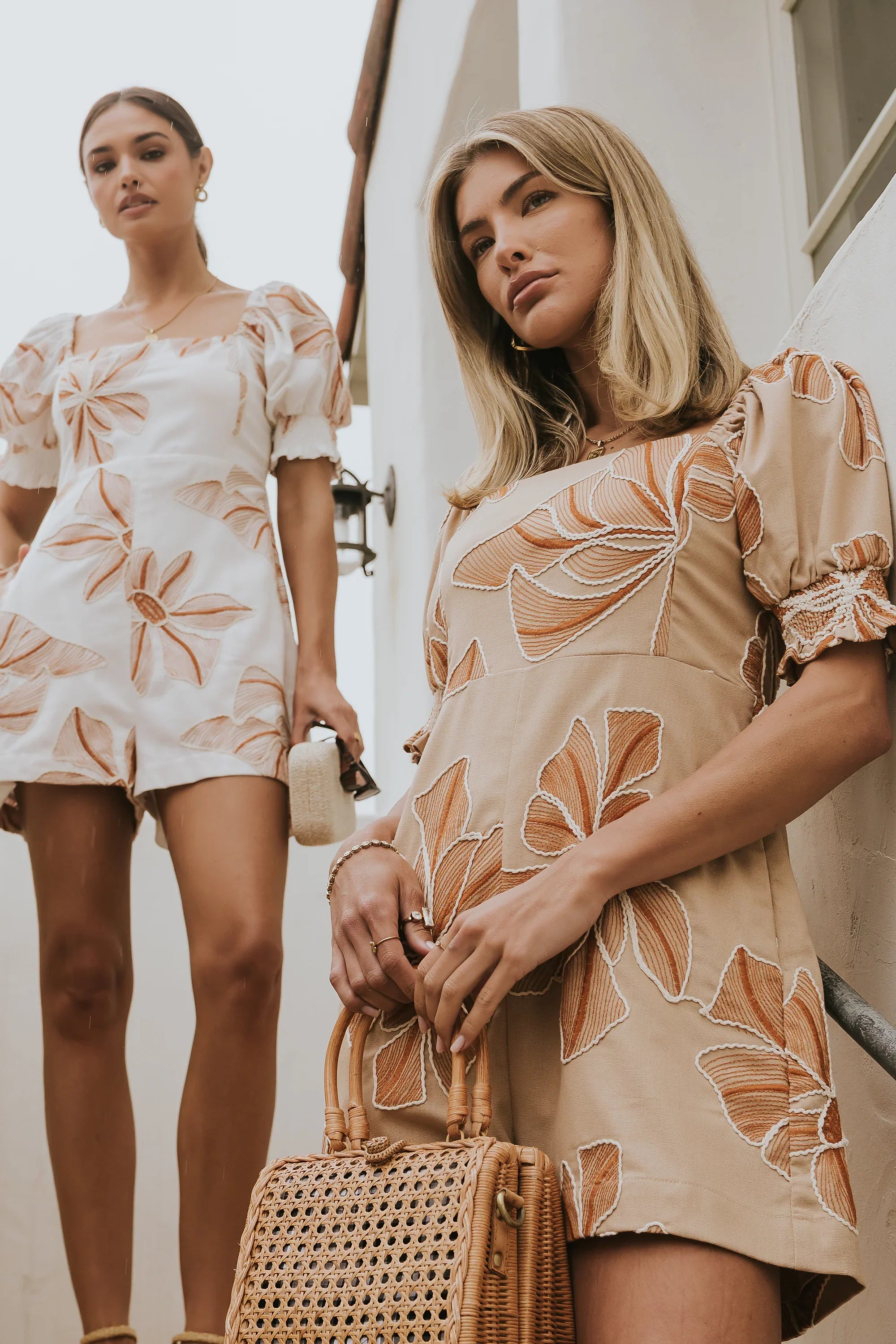 Mitsy Embroidered Floral Romper in Ivory