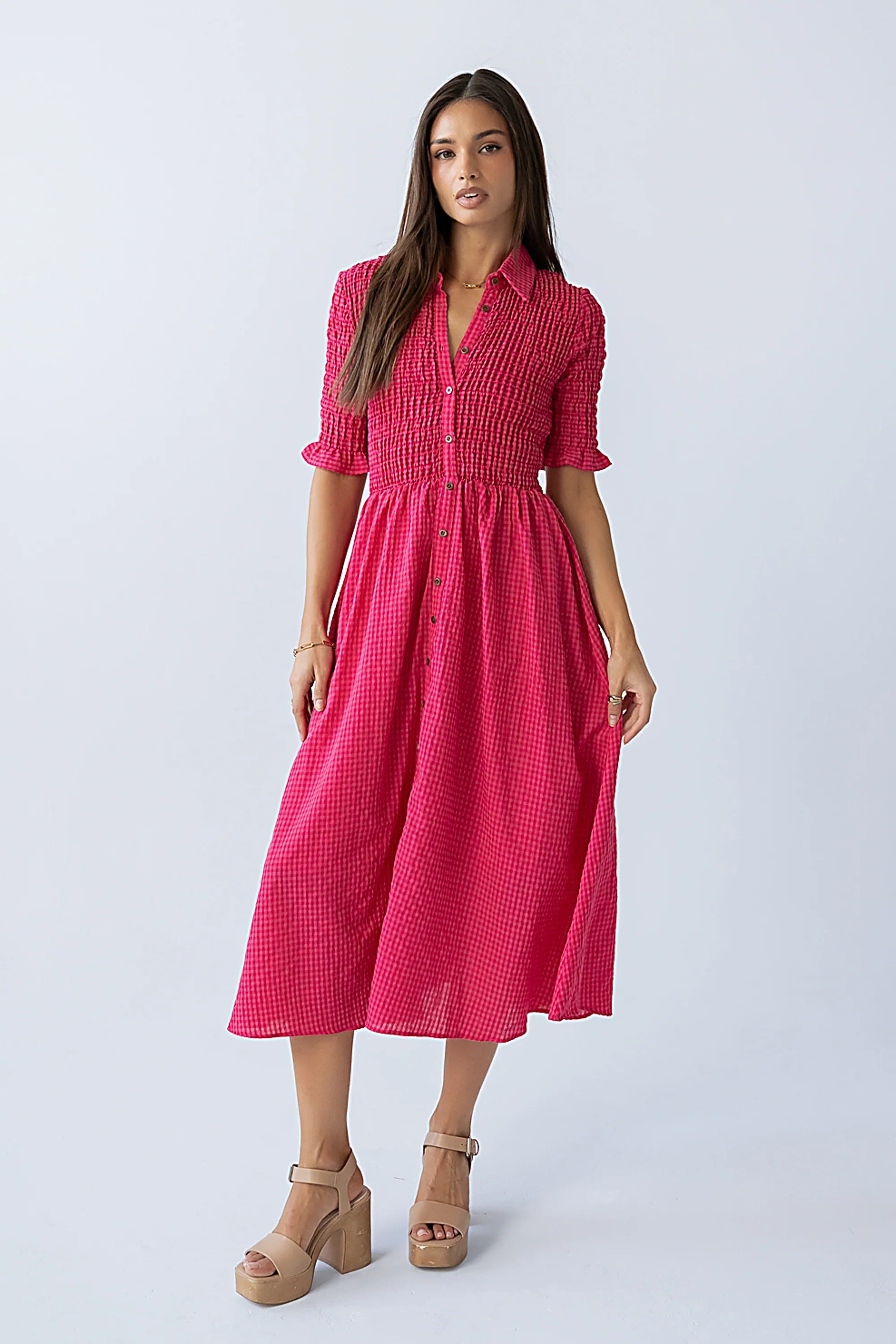 Jonas Gingham Midi Dress in Pink FINAL SALE