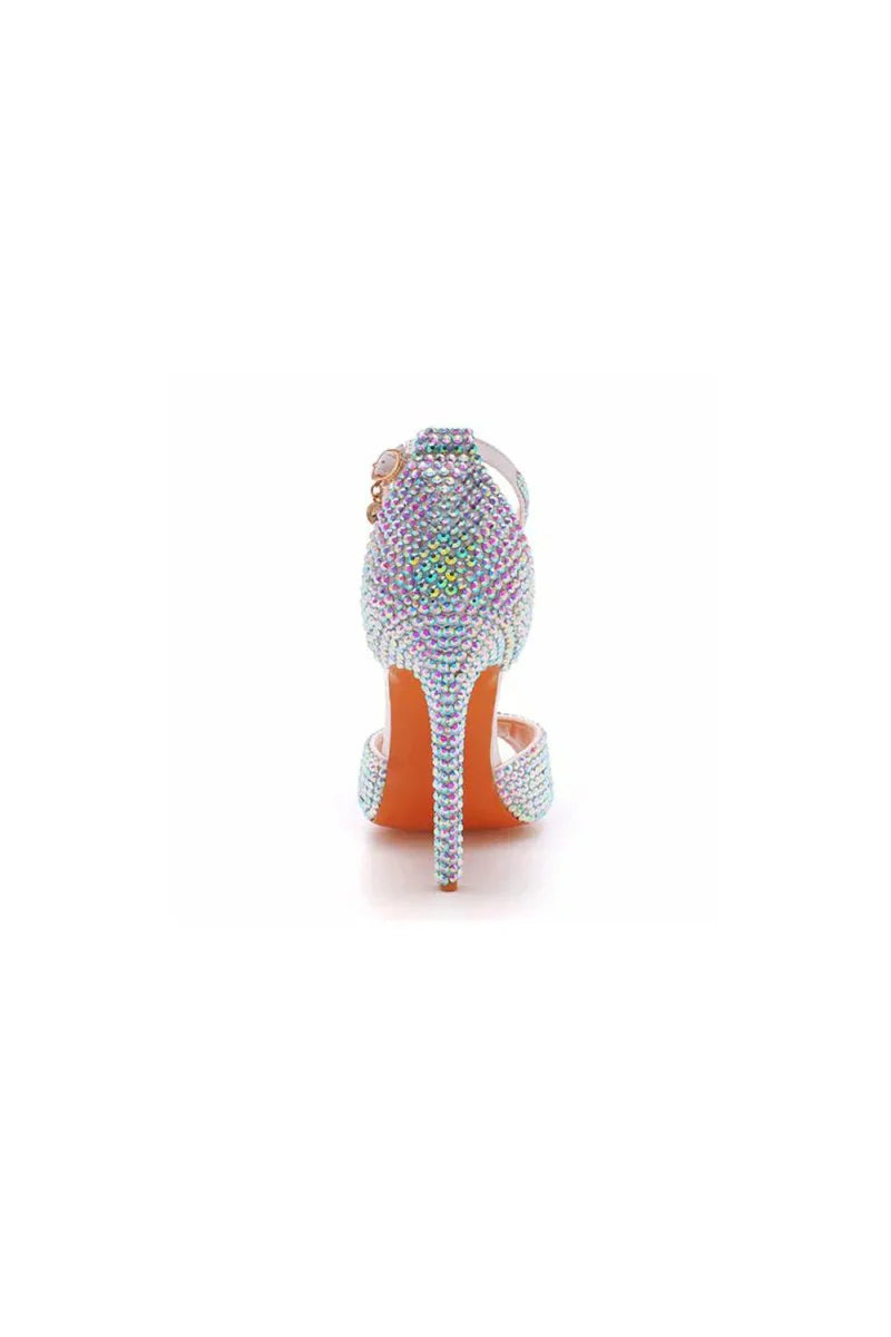 Rhinestone Embellished Open Toe Ankle Strap Stiletto Heels