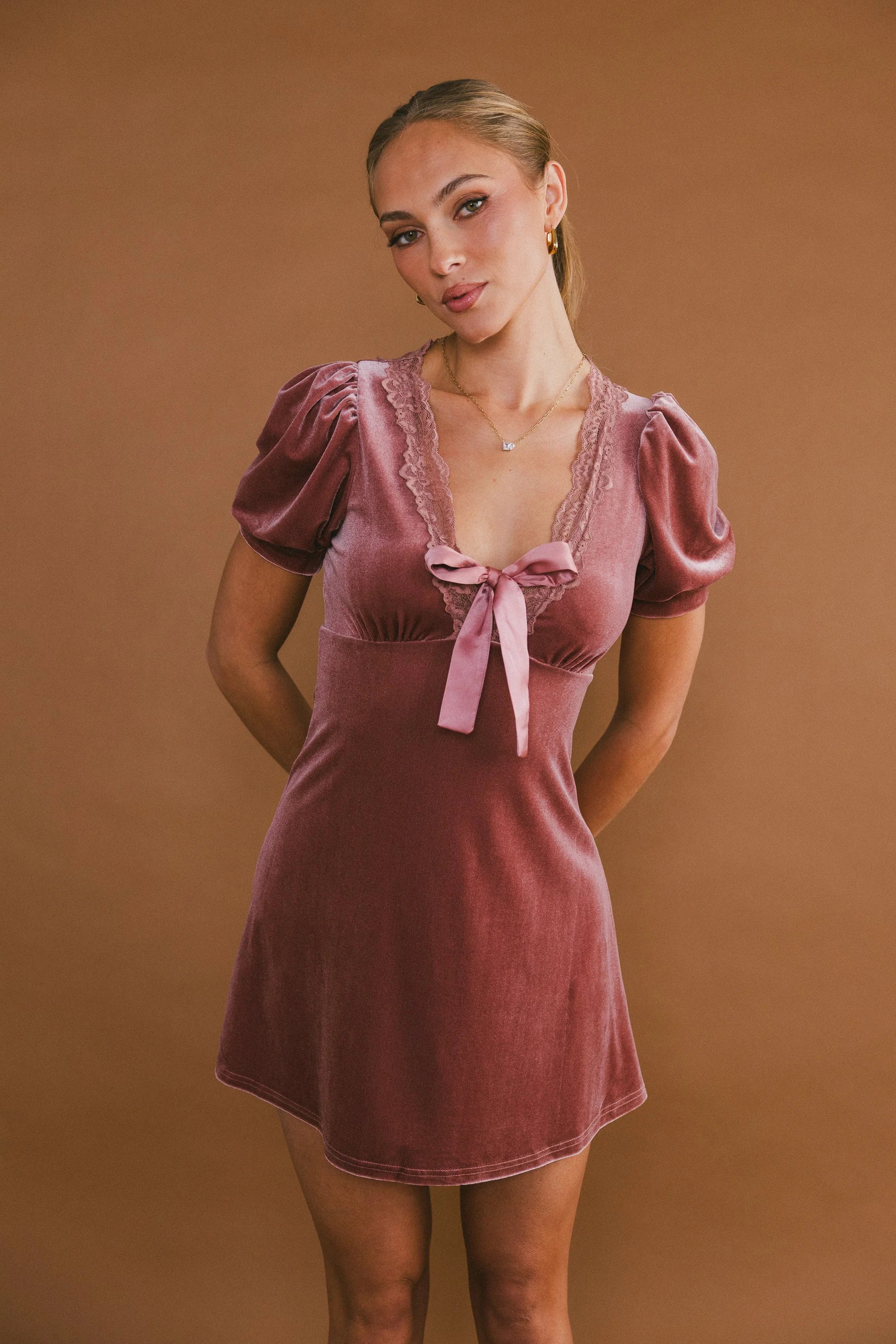 Roxanna Velvet Mini Dress in Mauve FINAL SALE
