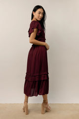 Willa Ruffle Dress in Burgundy FINAL SALE
