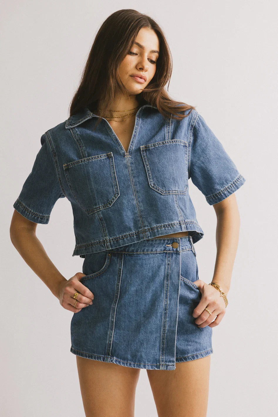 Gretta Collared Denim Top FINAL SALE