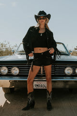 Leia Fringe Micro Shorts in Black