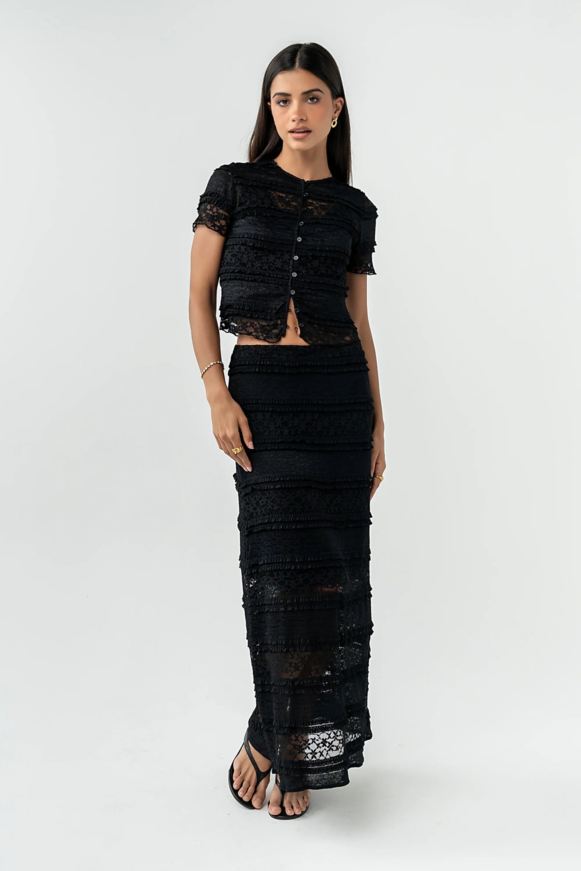 Lexie Lace Midi Skirt in Black