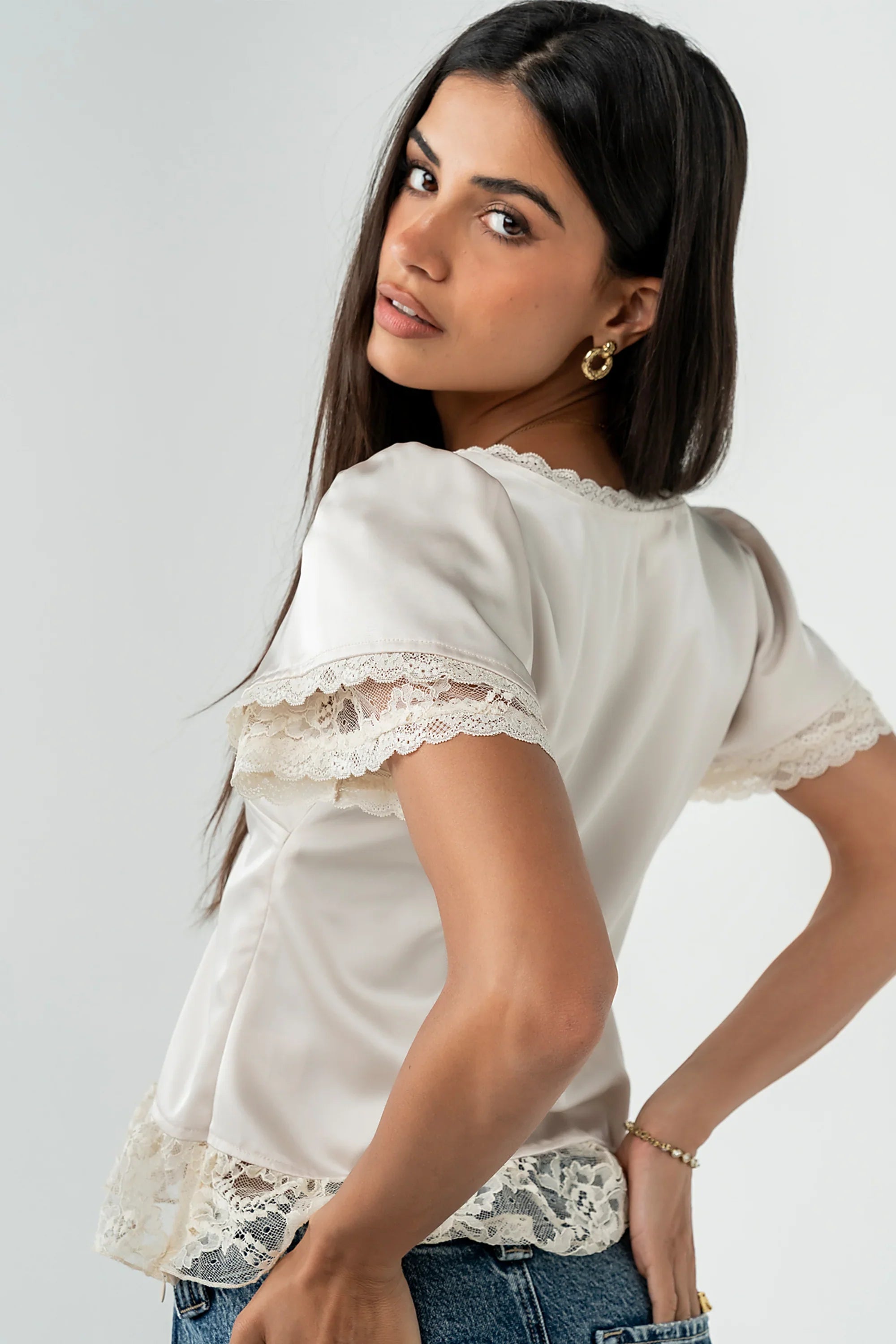 Brittany Satin Top in Cream