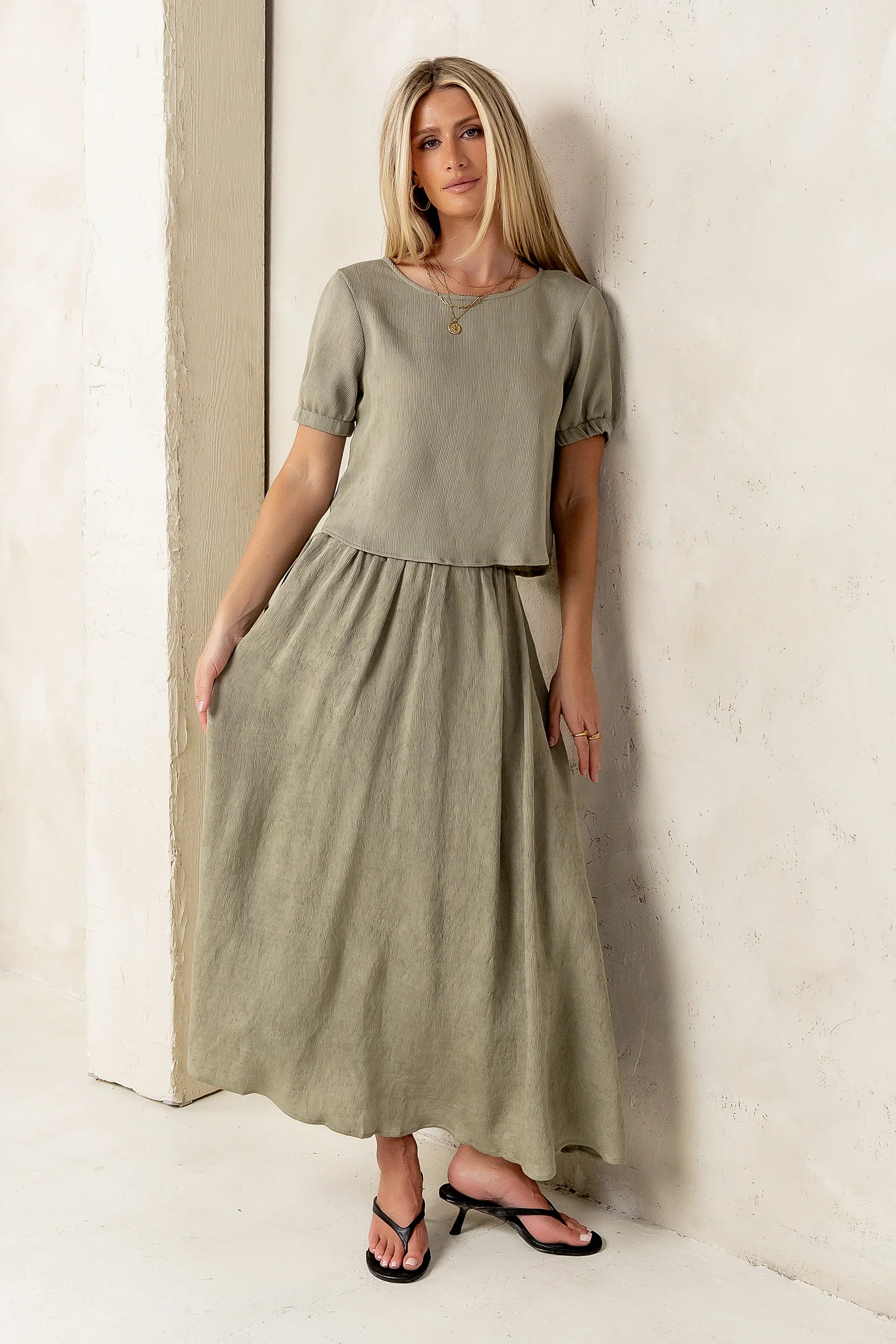 Elani Maxi Skirt in Olive FINAL SALE