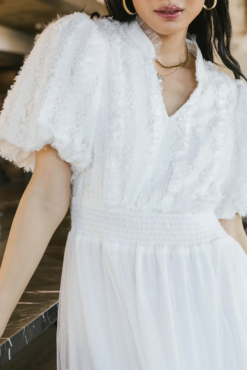 Padme Mesh Midi Dress in White FINAL SALE