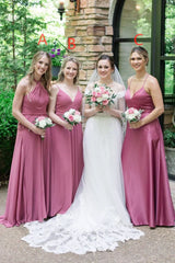 Mauve Chiffon Halter A Line Long Bridesmaid Dress