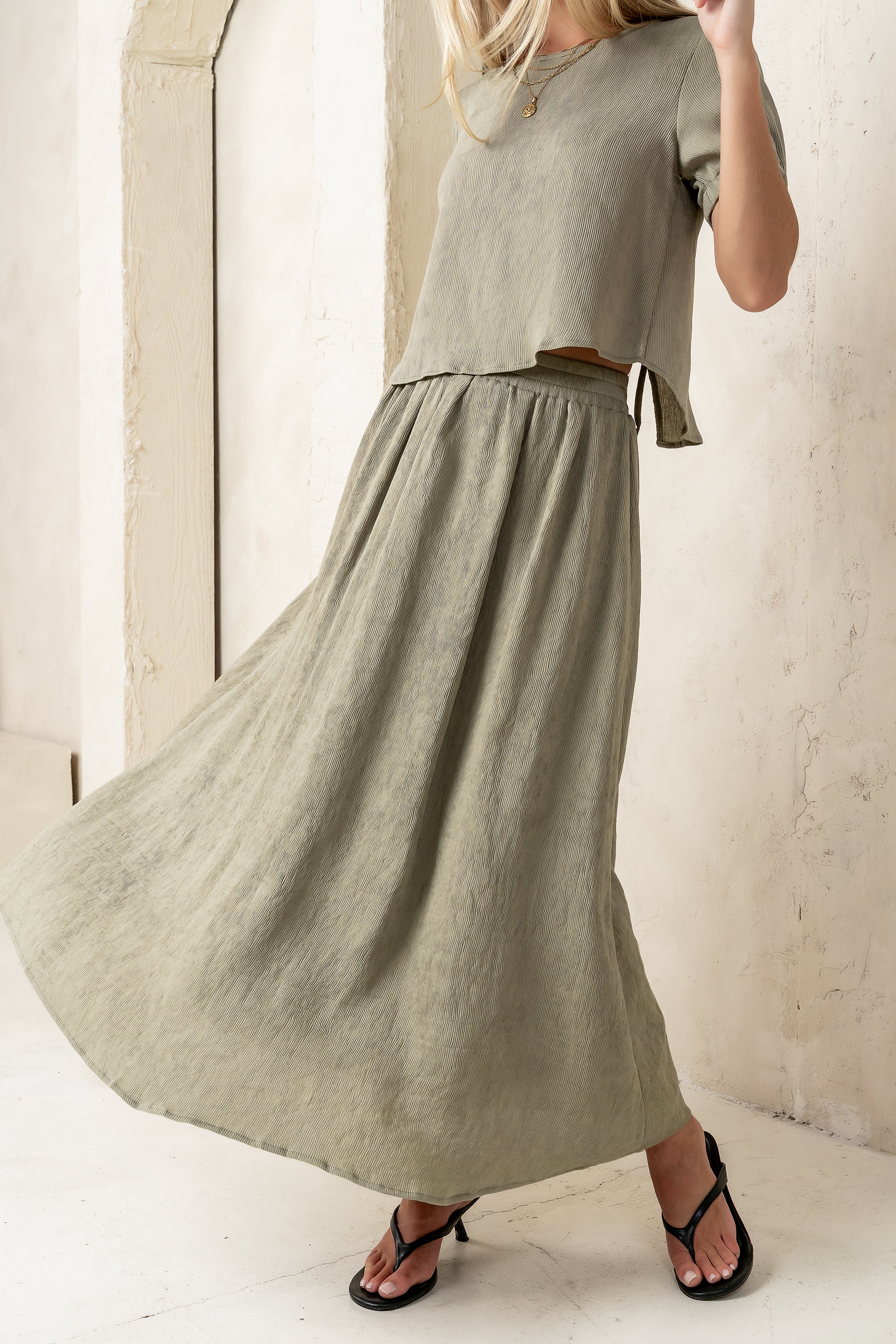 Elani Maxi Skirt in Olive FINAL SALE