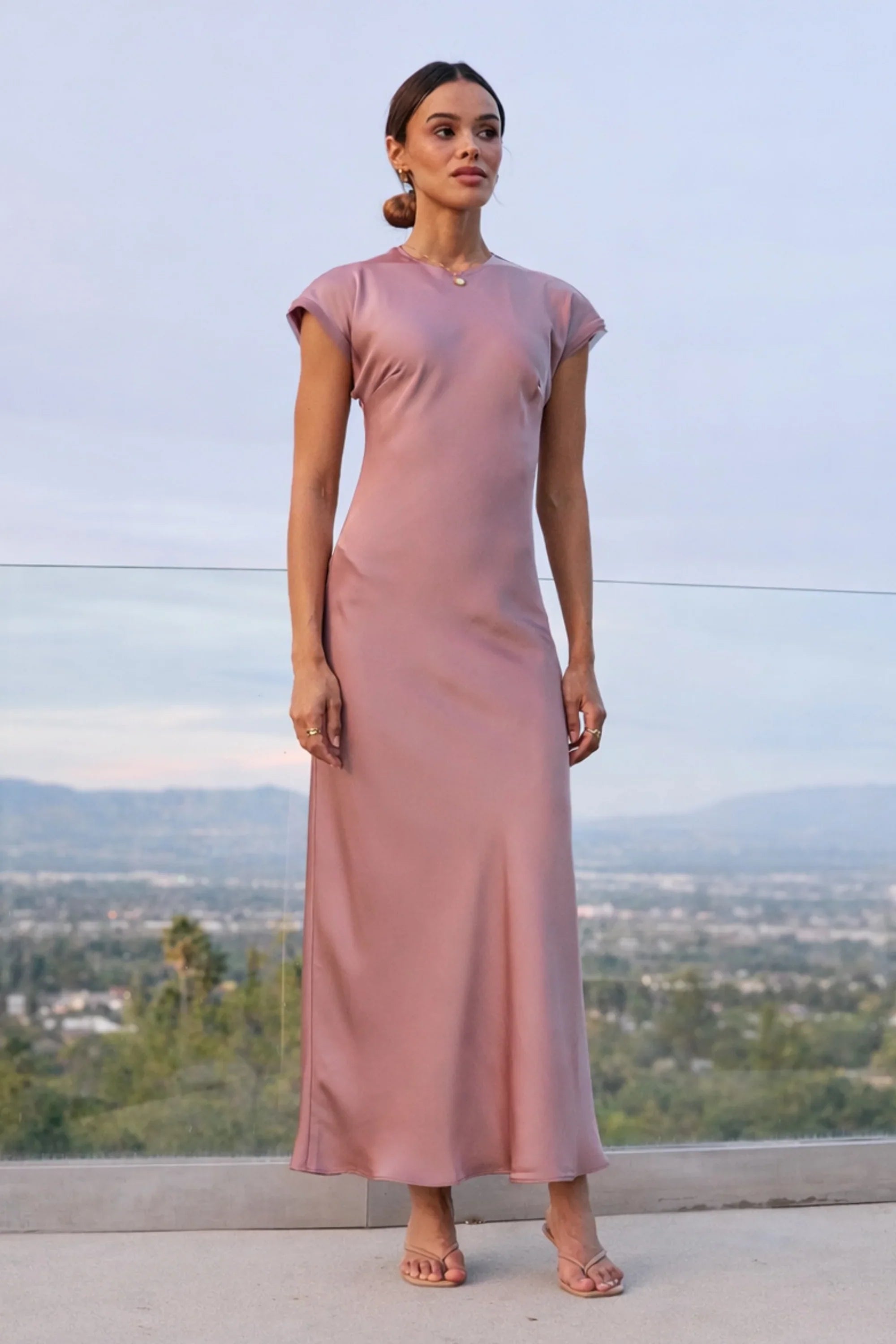 Hannah Satin Maxi Dress in Mauve