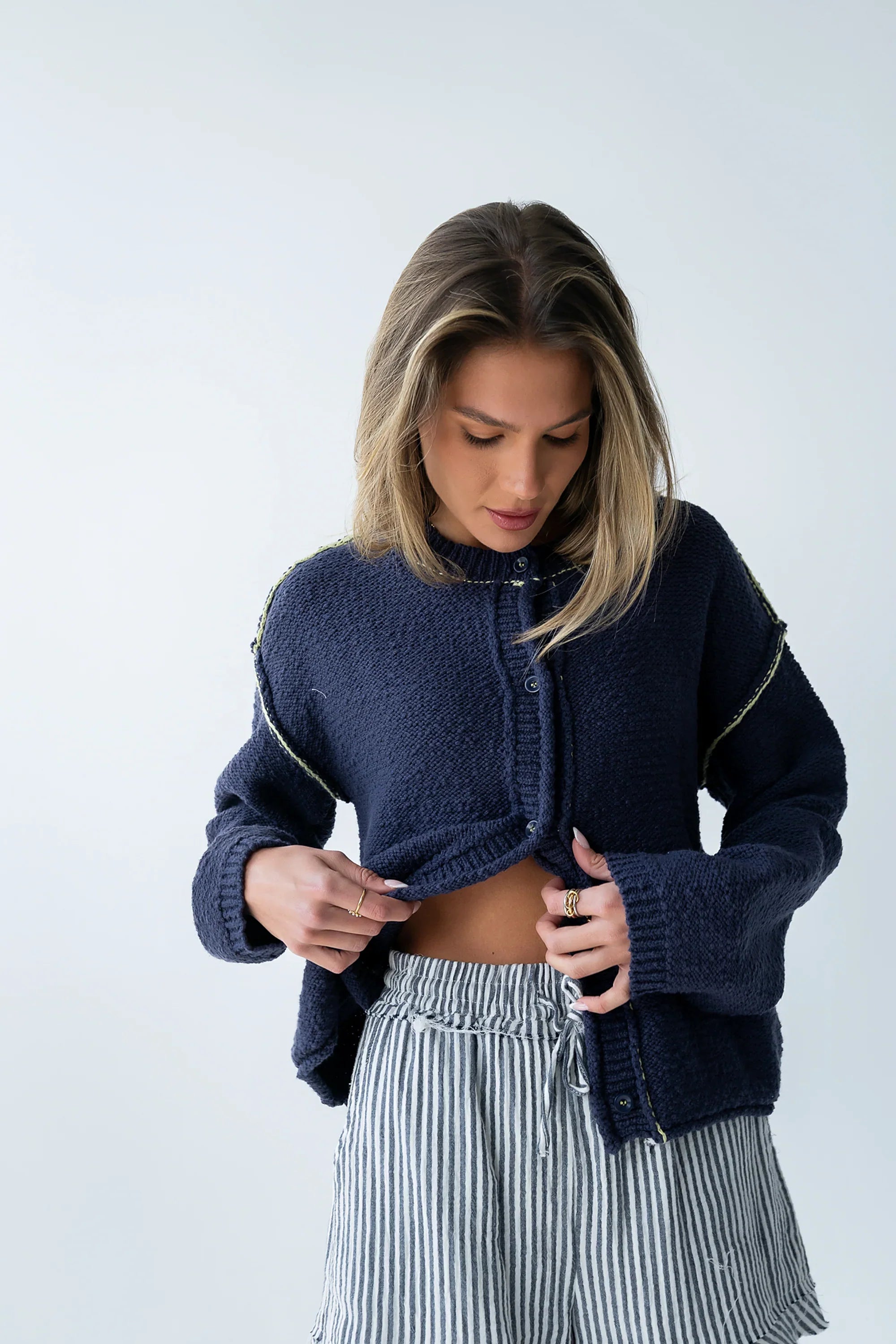 Mindi Contrast Sweater in Navy