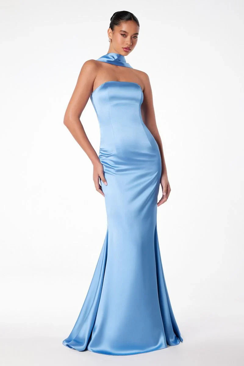 Brynn Maxi Dress Strapless Fitted Satin Dress With Scarf