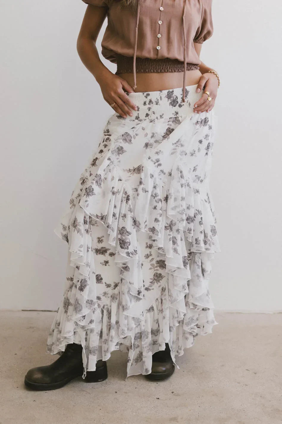 Emerson Ruffled Maxi Skirt in White FINAL SALE