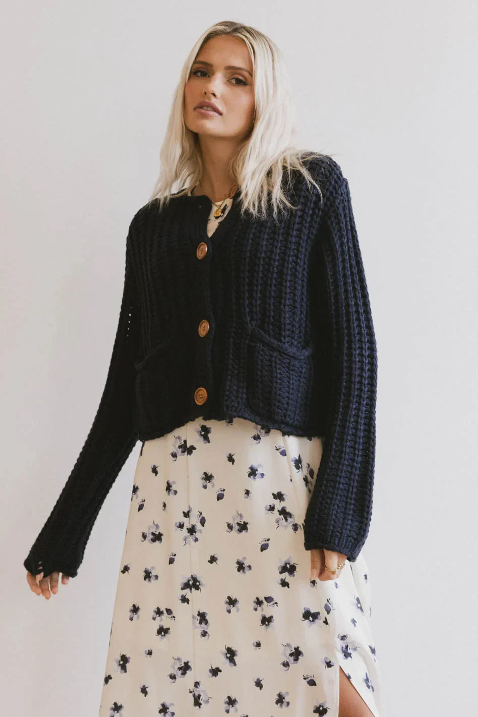 Luca Chunky Knit Sweater in Navy FINAL SALE