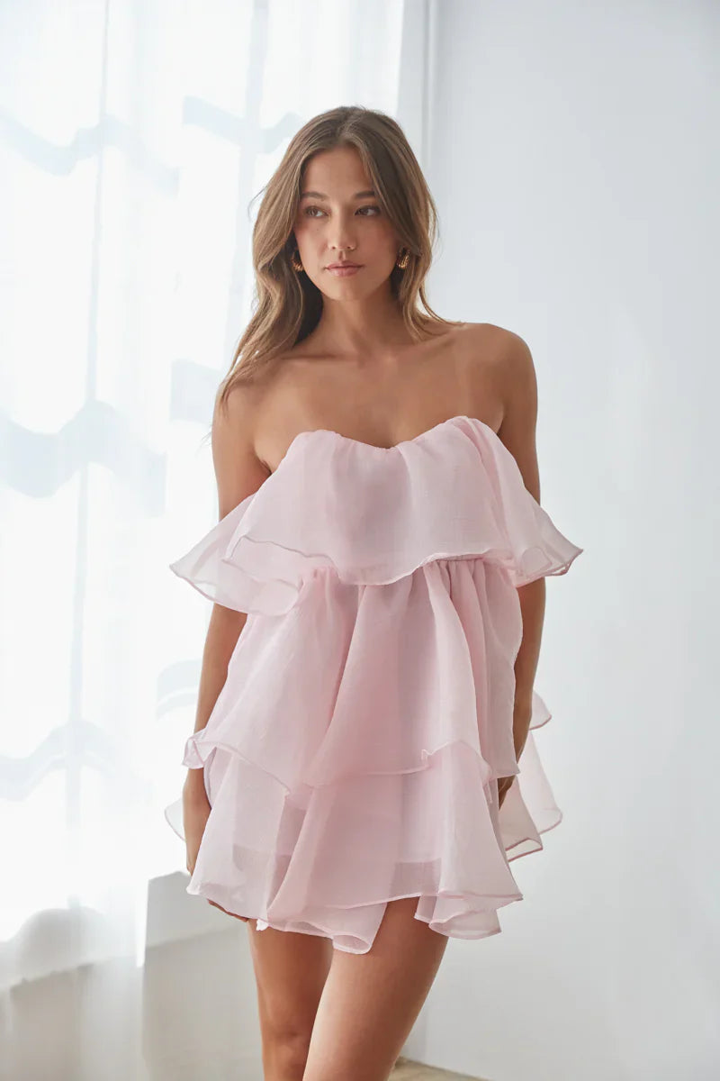 Alesia Tiered Organza Babydoll Mini Dress