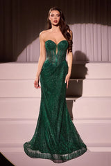 Maddox Gown Emerald STRAPLESS GLITTER EMBELLISHED GOWN