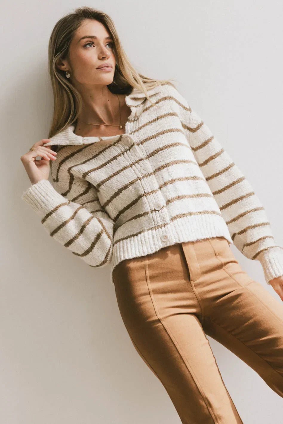 Dolly Striped Knit Cardigan in Olive FINAL SALE