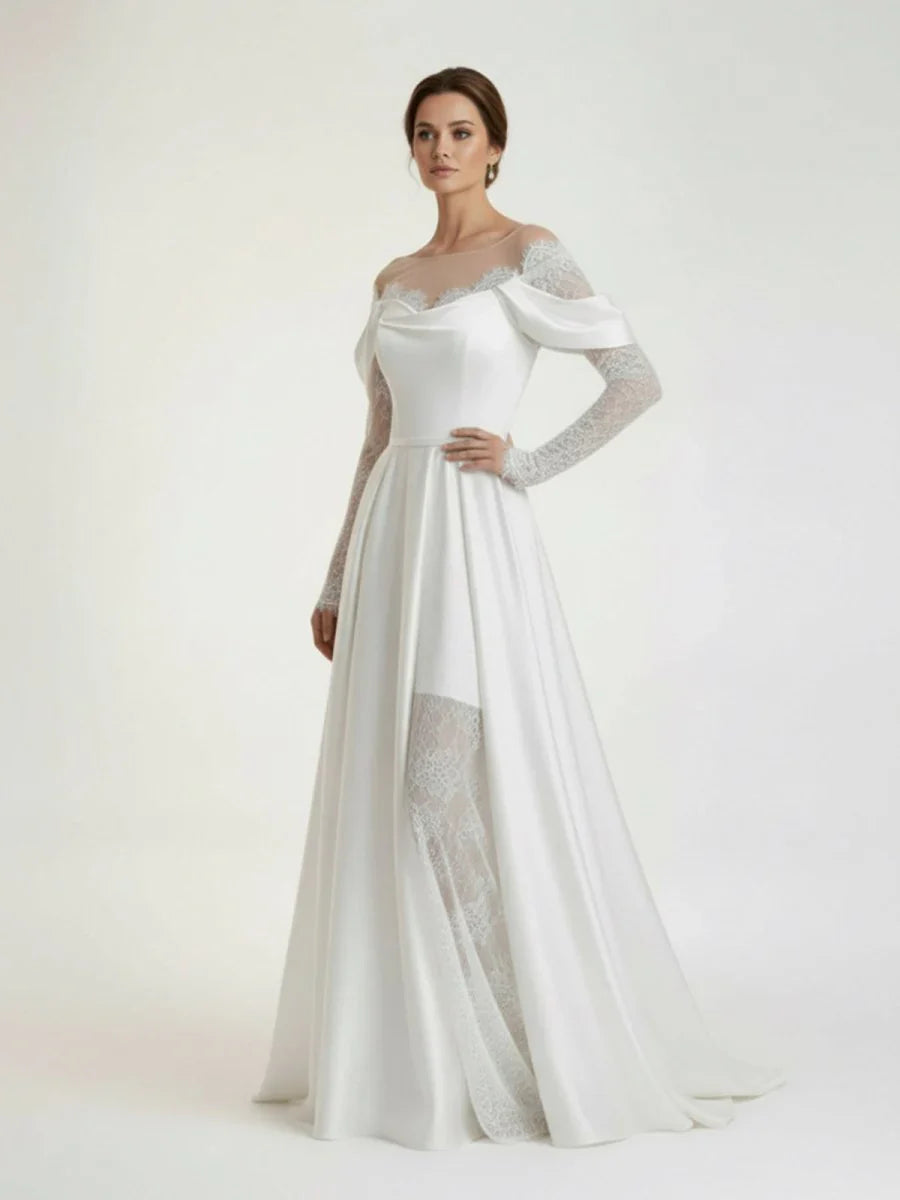 Mermaid Off the Shoulder Satin Lace Wedding Dress