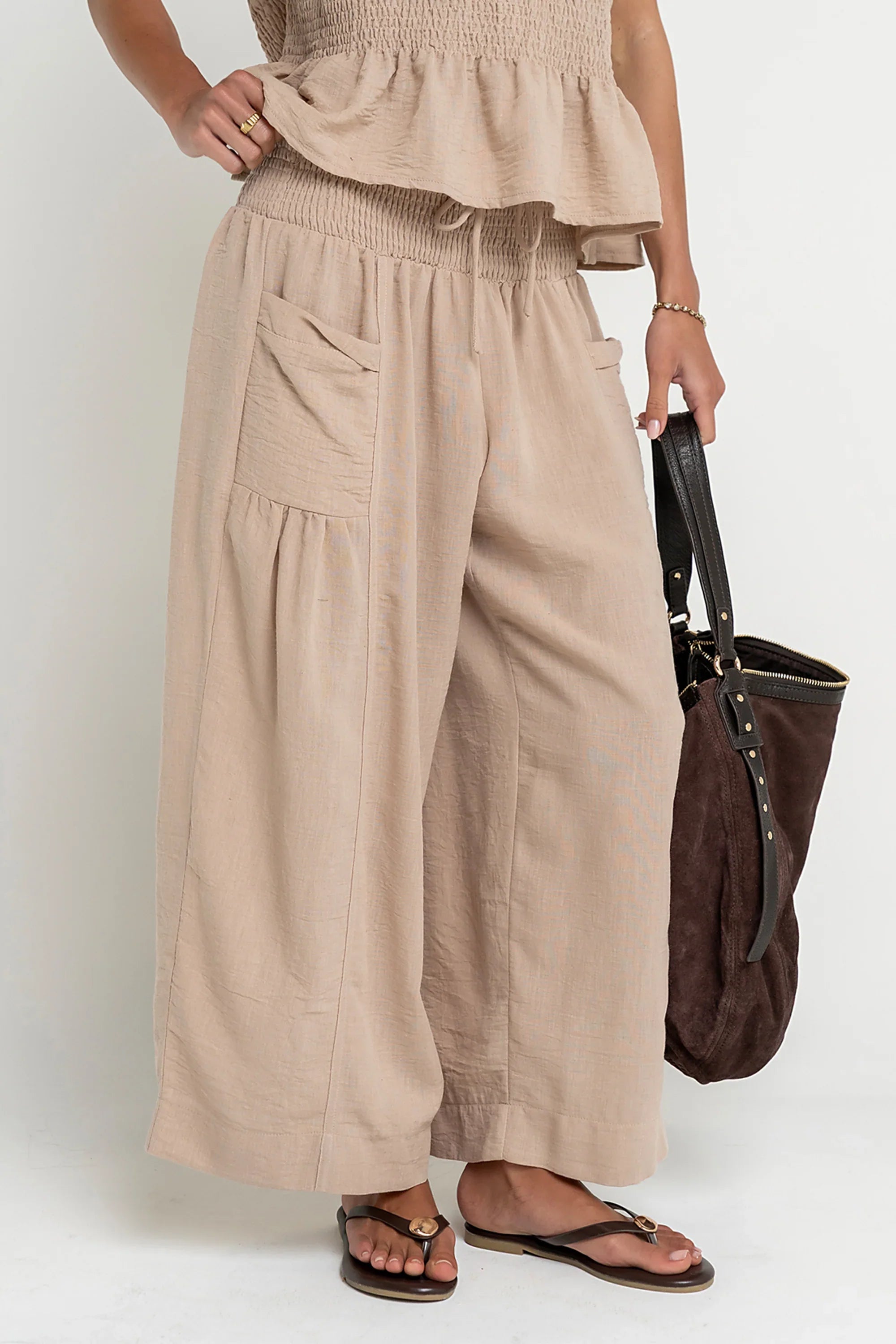 Ashton Wide Leg Pants in Taupe