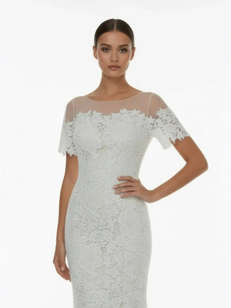 Mermaid Scoop Illusion Neck Floral Wedding Dress