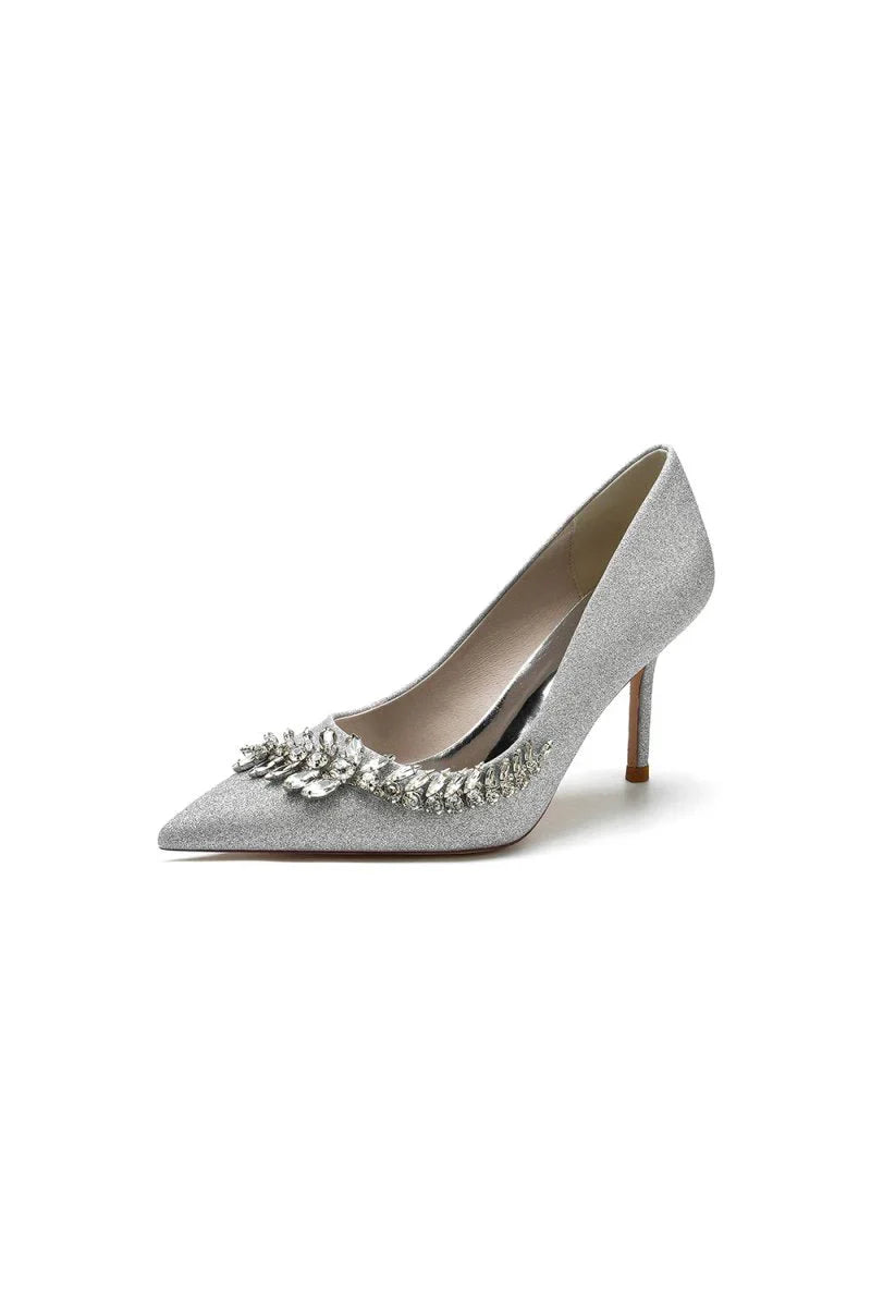 Glitter Pointed Toe Womens Wedding Shoes With Rhinestone