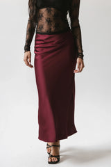 Tory Satin Maxi Skirt in Burgundy
