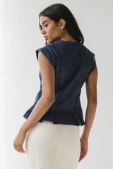 Cassie Pleated Blouse in Medium Wash