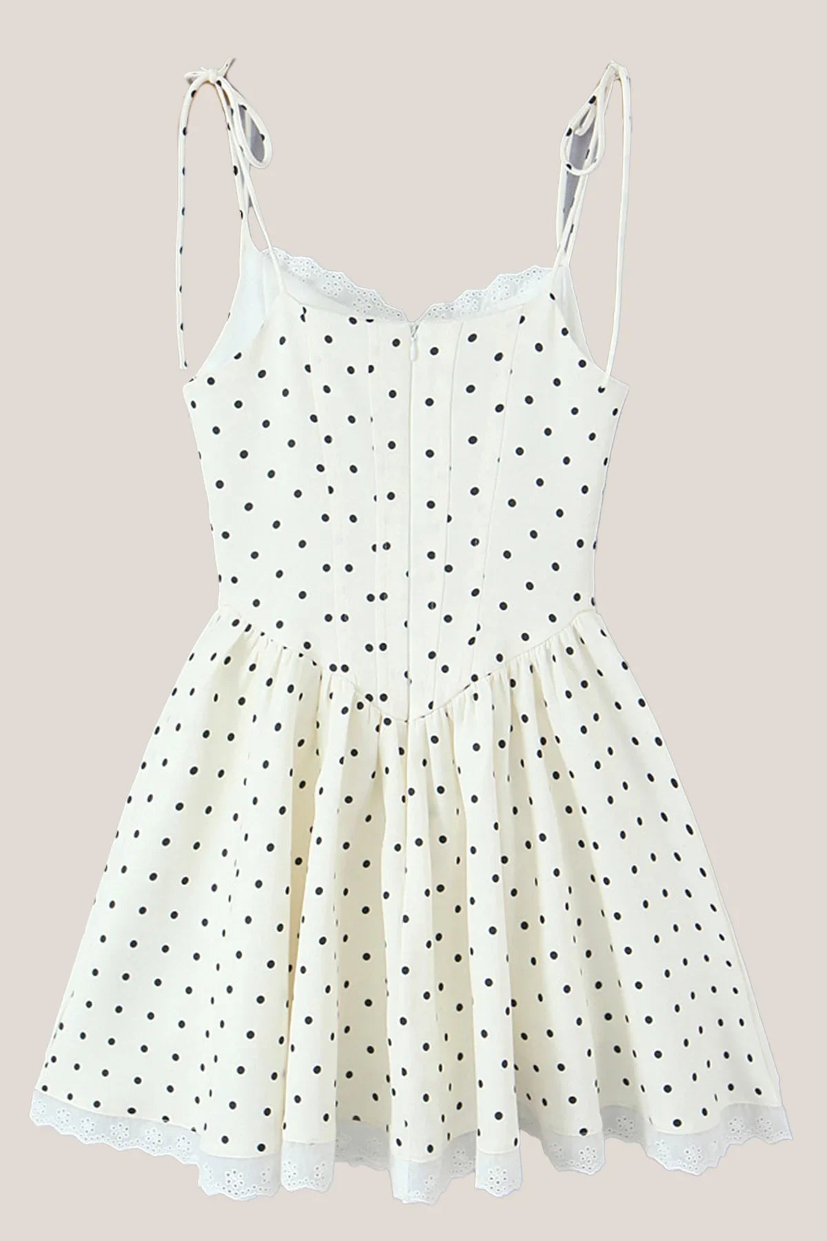 White Polka Dot Cotton A Line Mini Dress