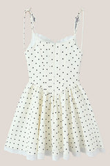 White Polka Dot Cotton A Line Mini Dress