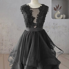 Vintage A Line Black Tulle Wedding Dress with Ruffles