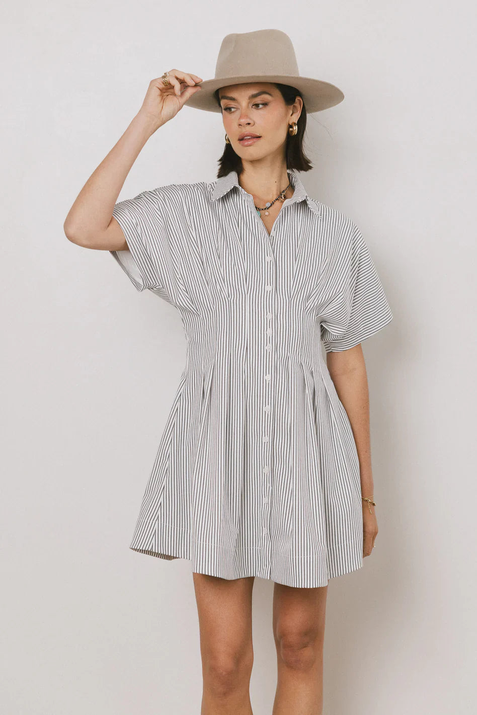 Erica Button Front Mini Dress in White FINAL SALE