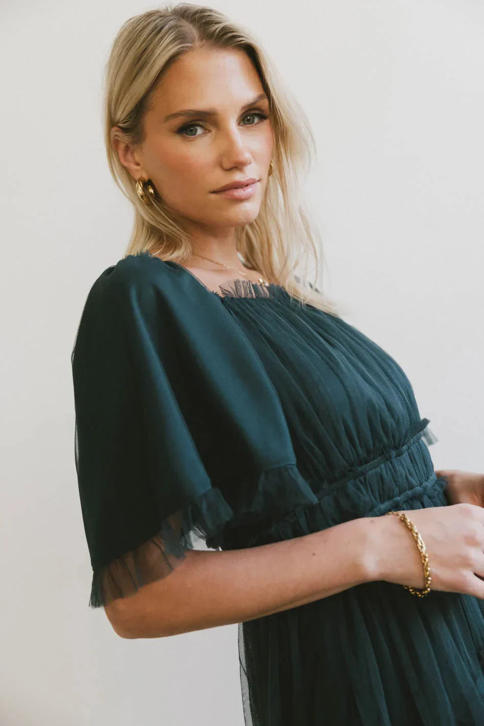 Eugena Ruffled Maxi Dress in Hunter Green FINAL SALE