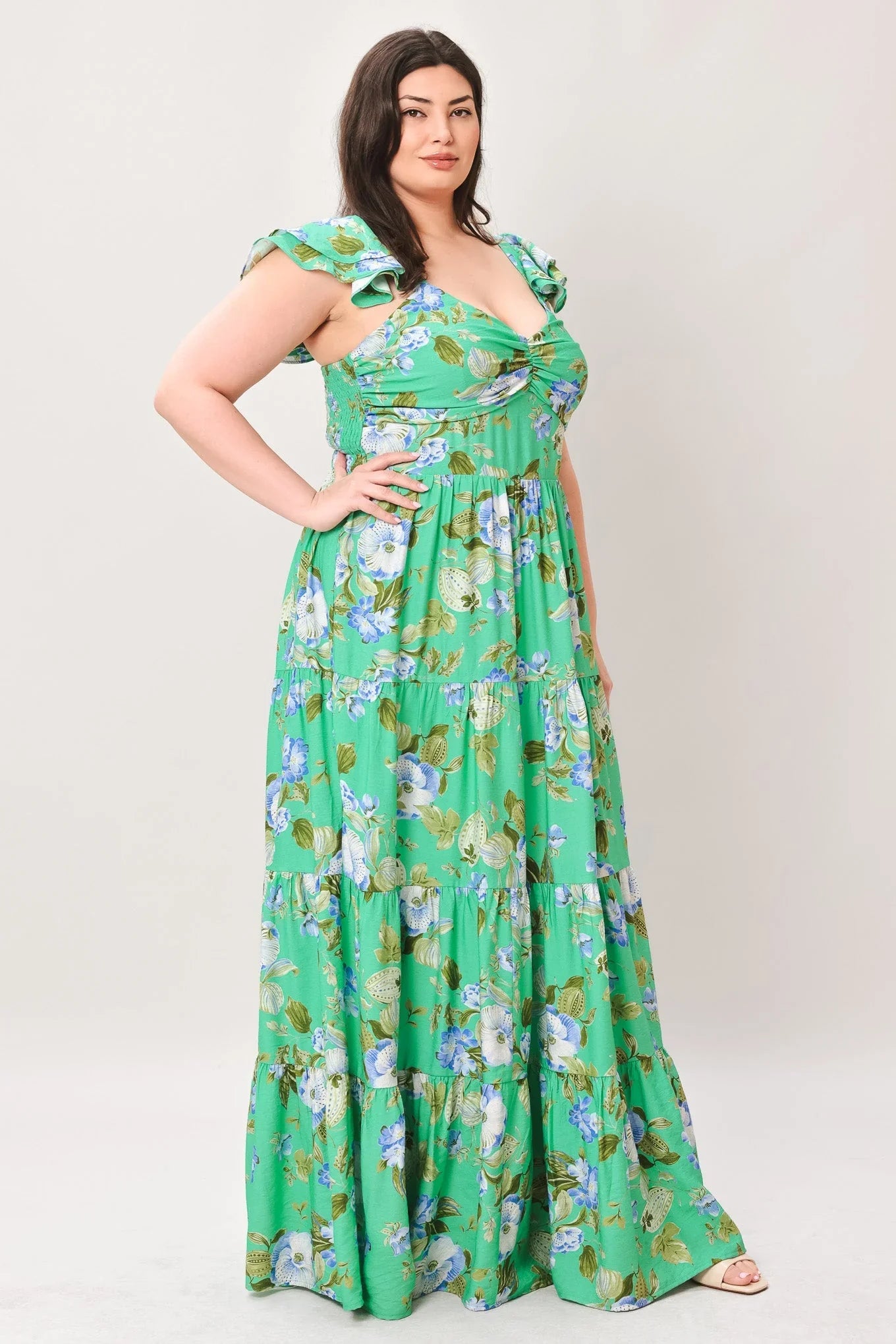 FRESH BLOSSOM GREEN FLORAL MAXI DRESS