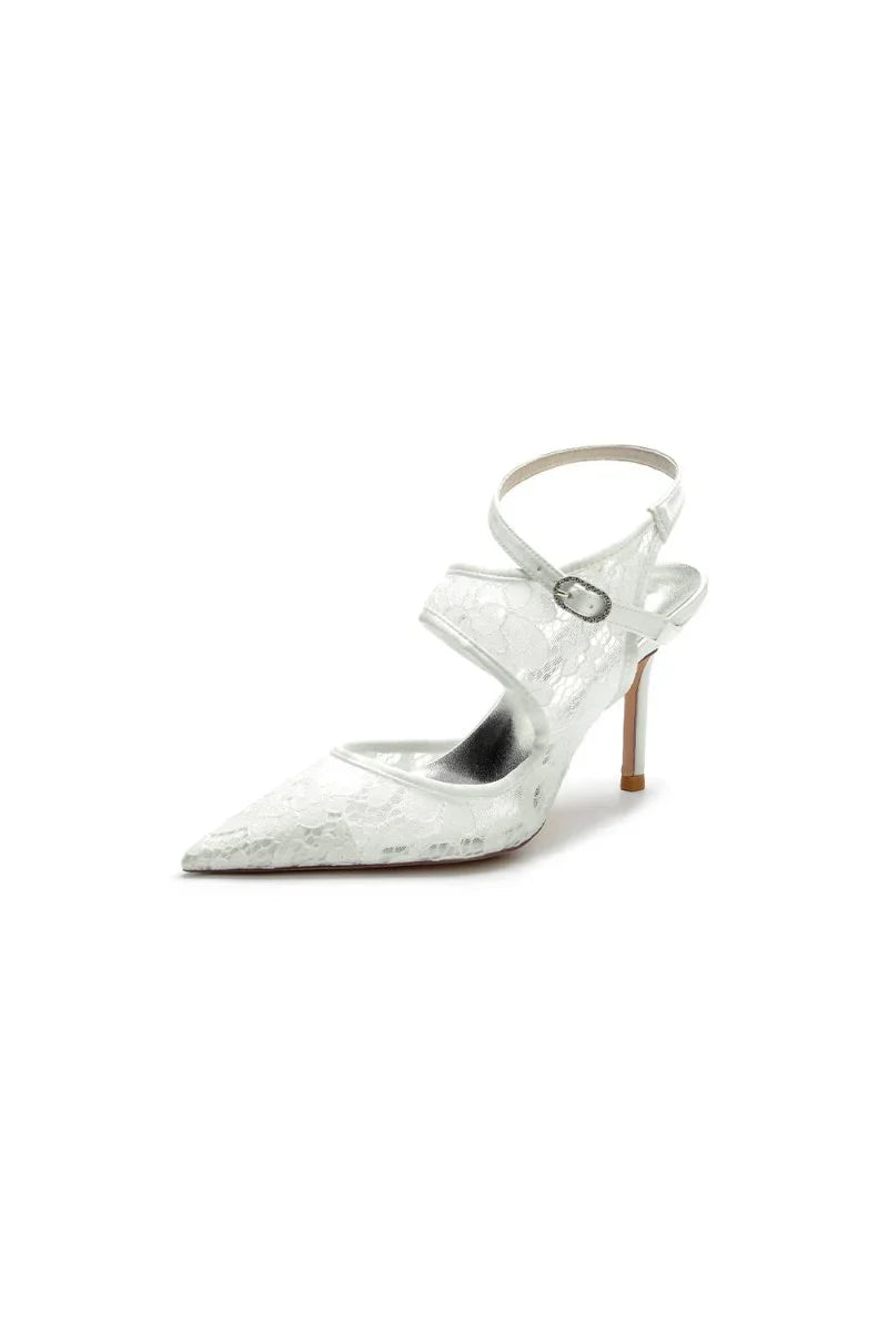 White Bridal Heels with Lace Appliques