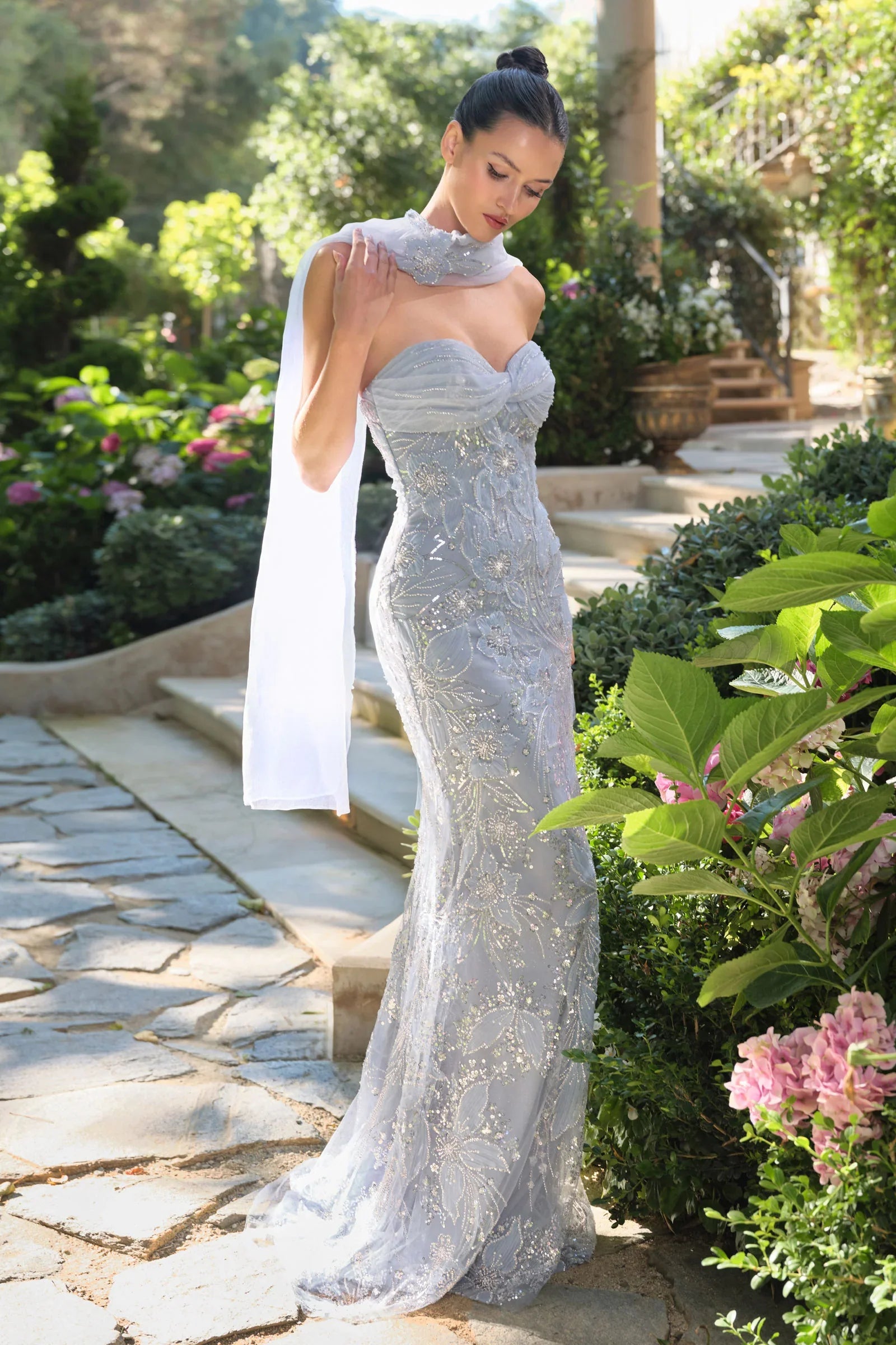 A1484 Meadow Lark Fitted Column Dress With Scarf Andrea Leo
