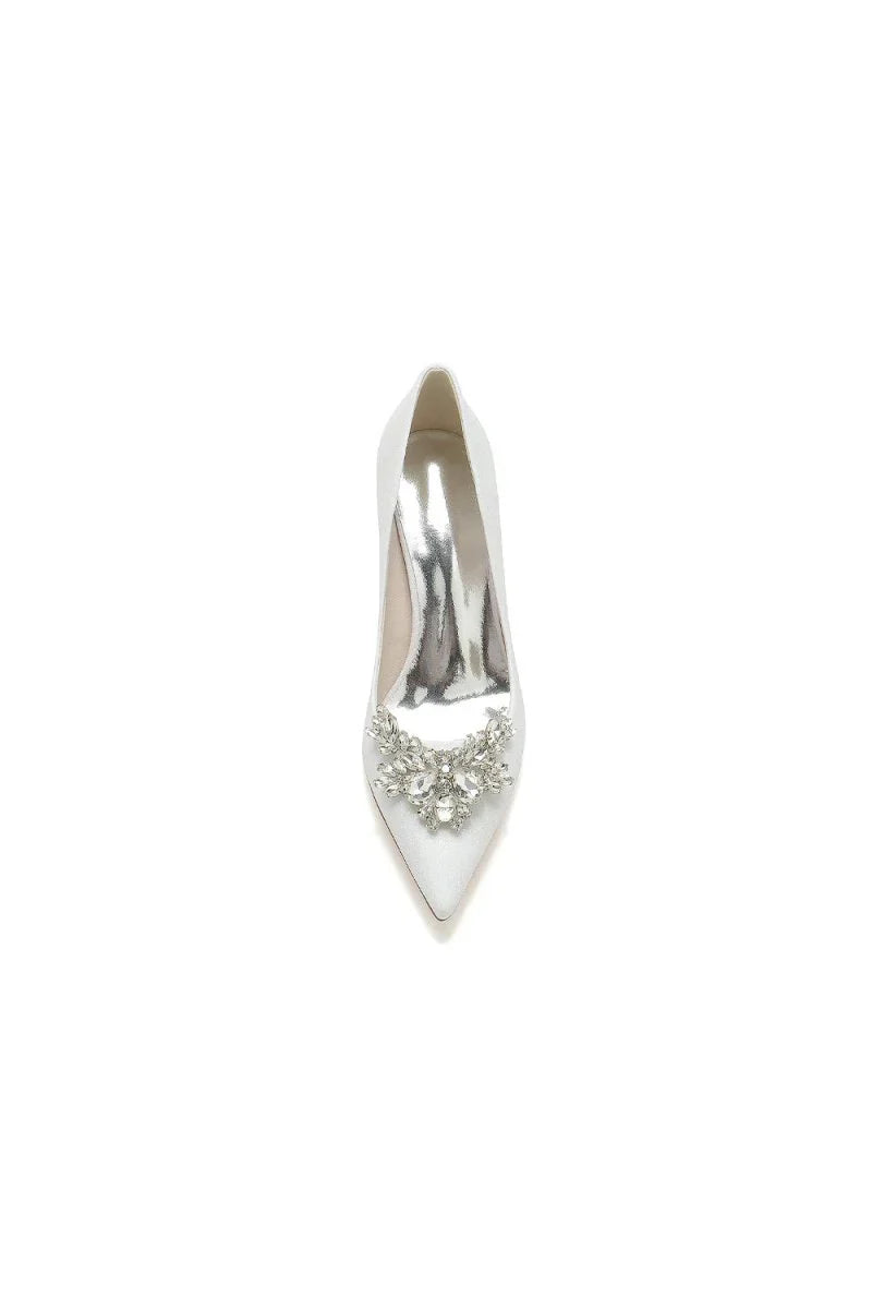 Sparkle Pointed Toe Glitter Chunky Heels With Rhinestone