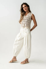 Vicky Crochet Vest in Tan