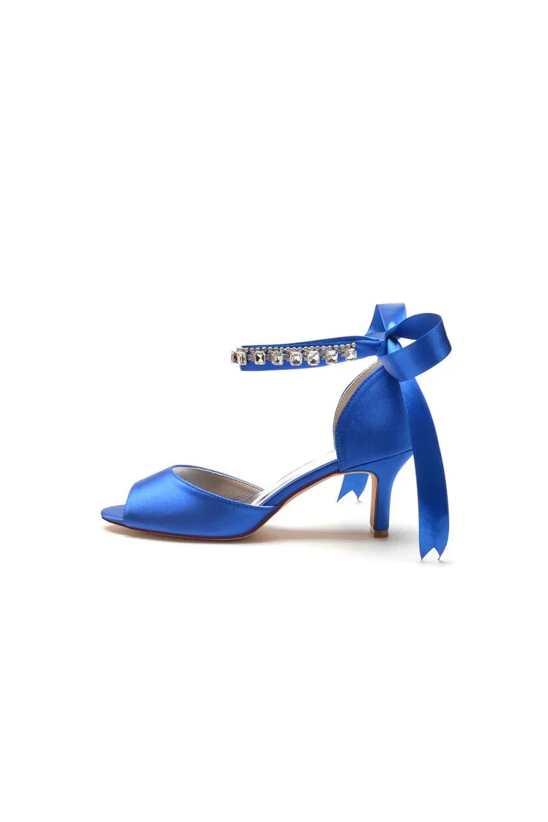 Rhinestone Peep Toe Wedding Sandals Chunky Heel Ankle Strap Shoes