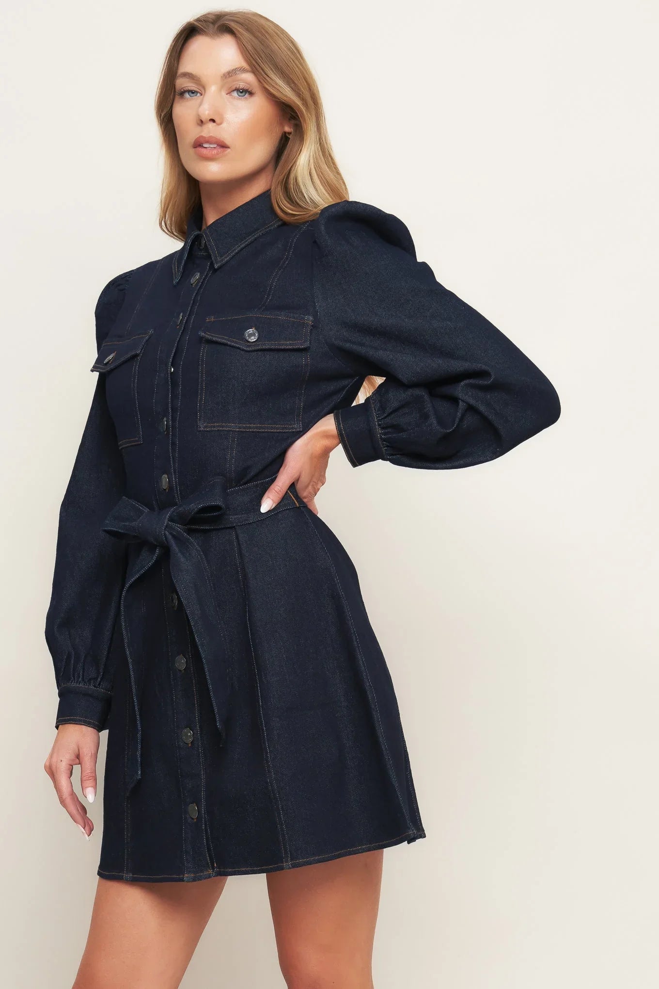 AUTUMN DAYS DARK INDIGO DENIM MINI DRESS FINAL SALE