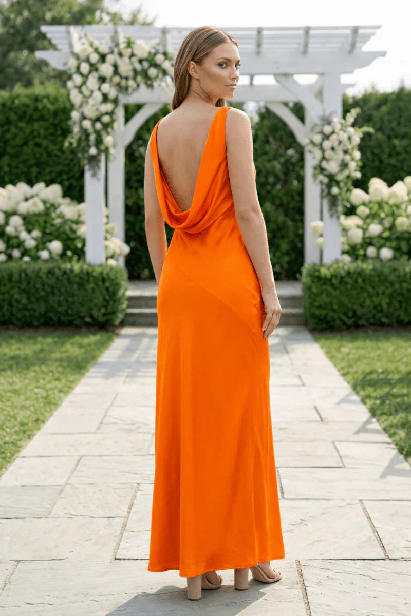 Charming Sheath V Neck Stretch Satin Bridesmaid Dresses