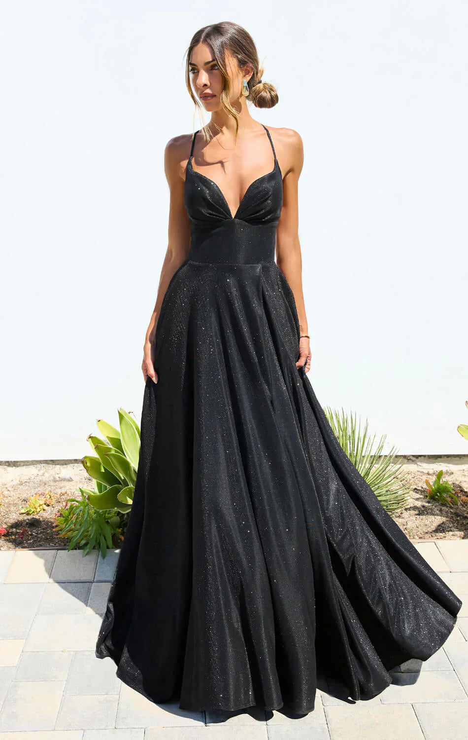 Gwendolyn Gown Shimmer Lace Up Back A Line Evening Dress
