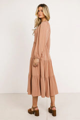 Smocked Tiered Midi Dress in Pink FINAL SALE