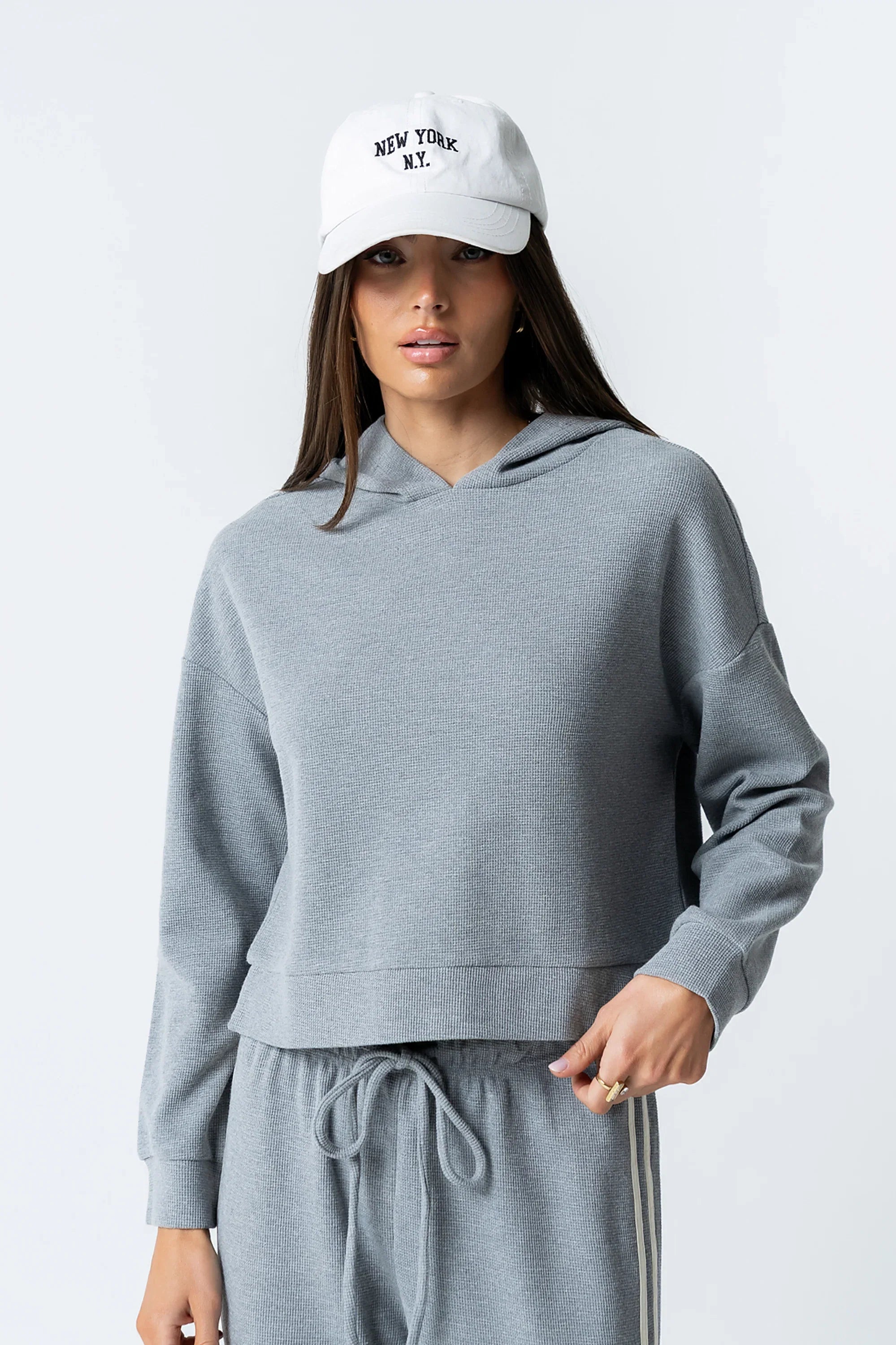 Kourtney Waffle Knit Hoodie in Grey