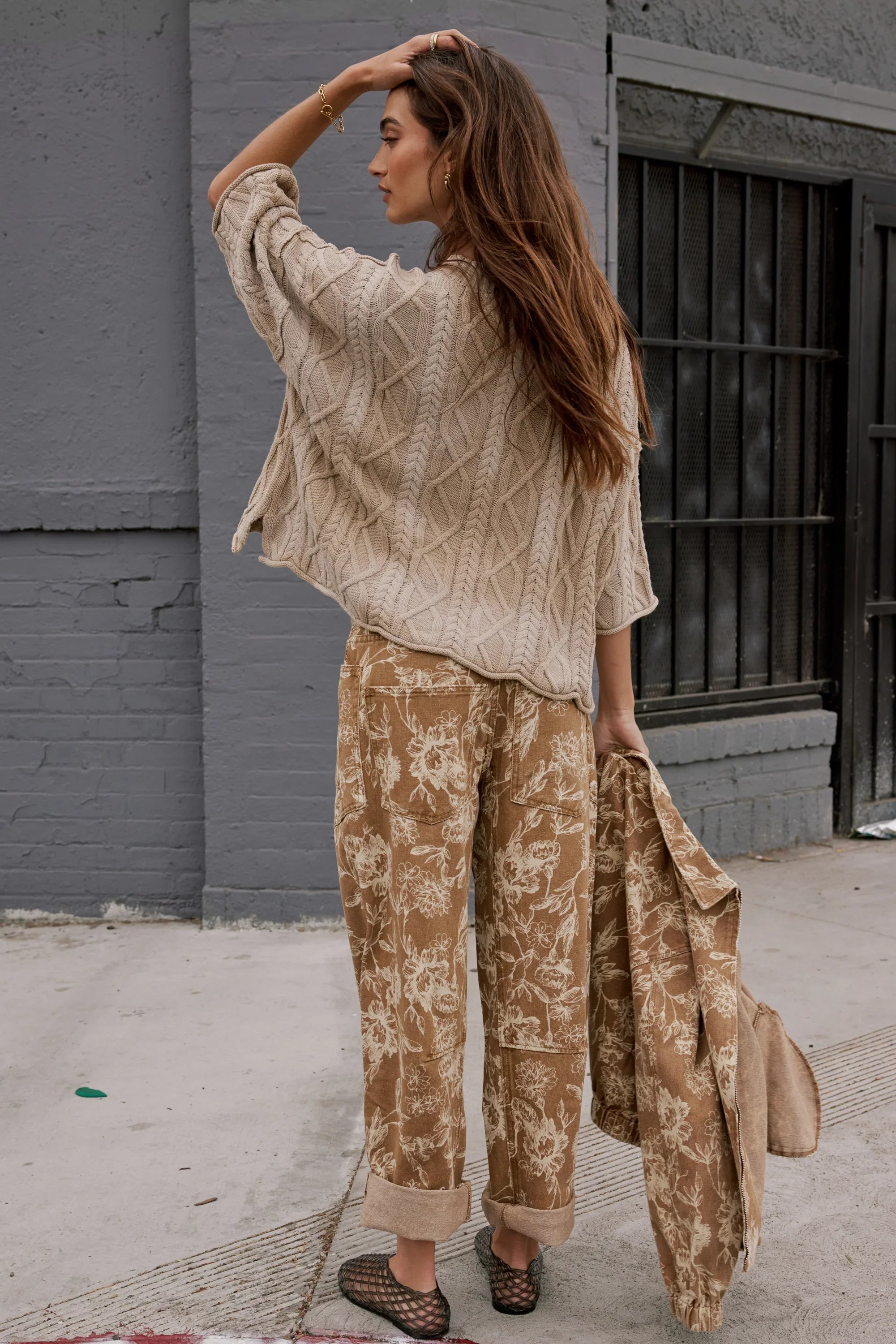 Raegan Cable Knit Sweater in Tan