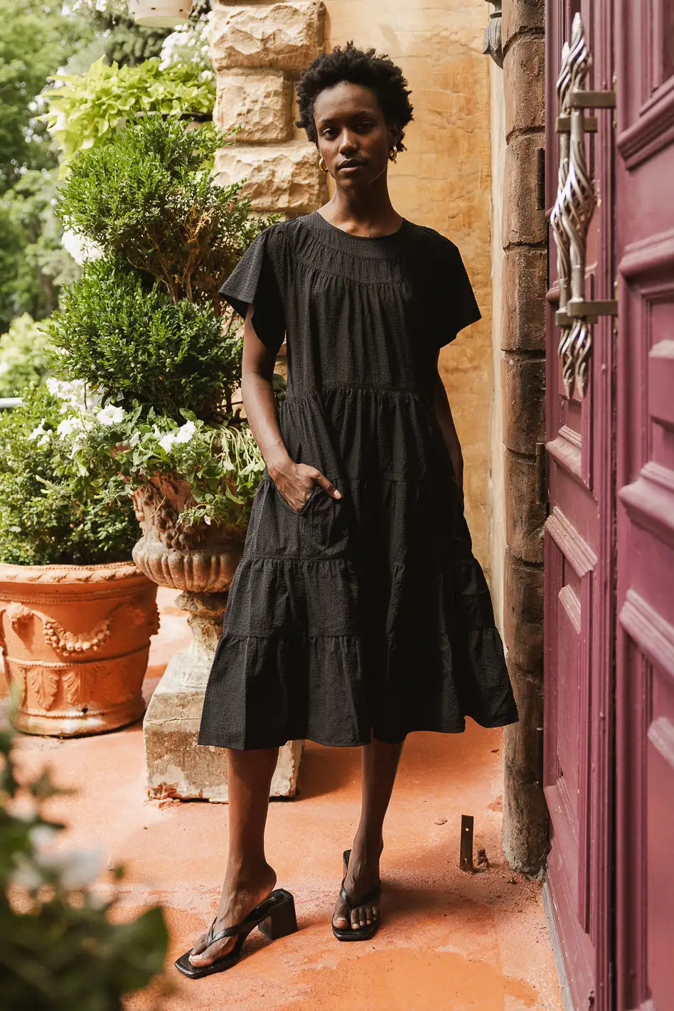 Neve Textured Midi Dress in Black FINAL SALE